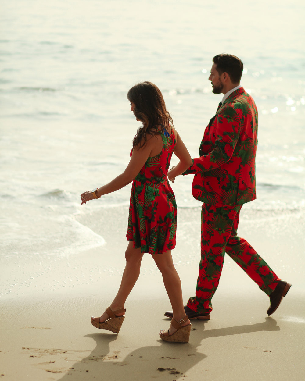 Christmas outfits, beach stroll, ugly Christmas sweater, party, ocean, couple goals