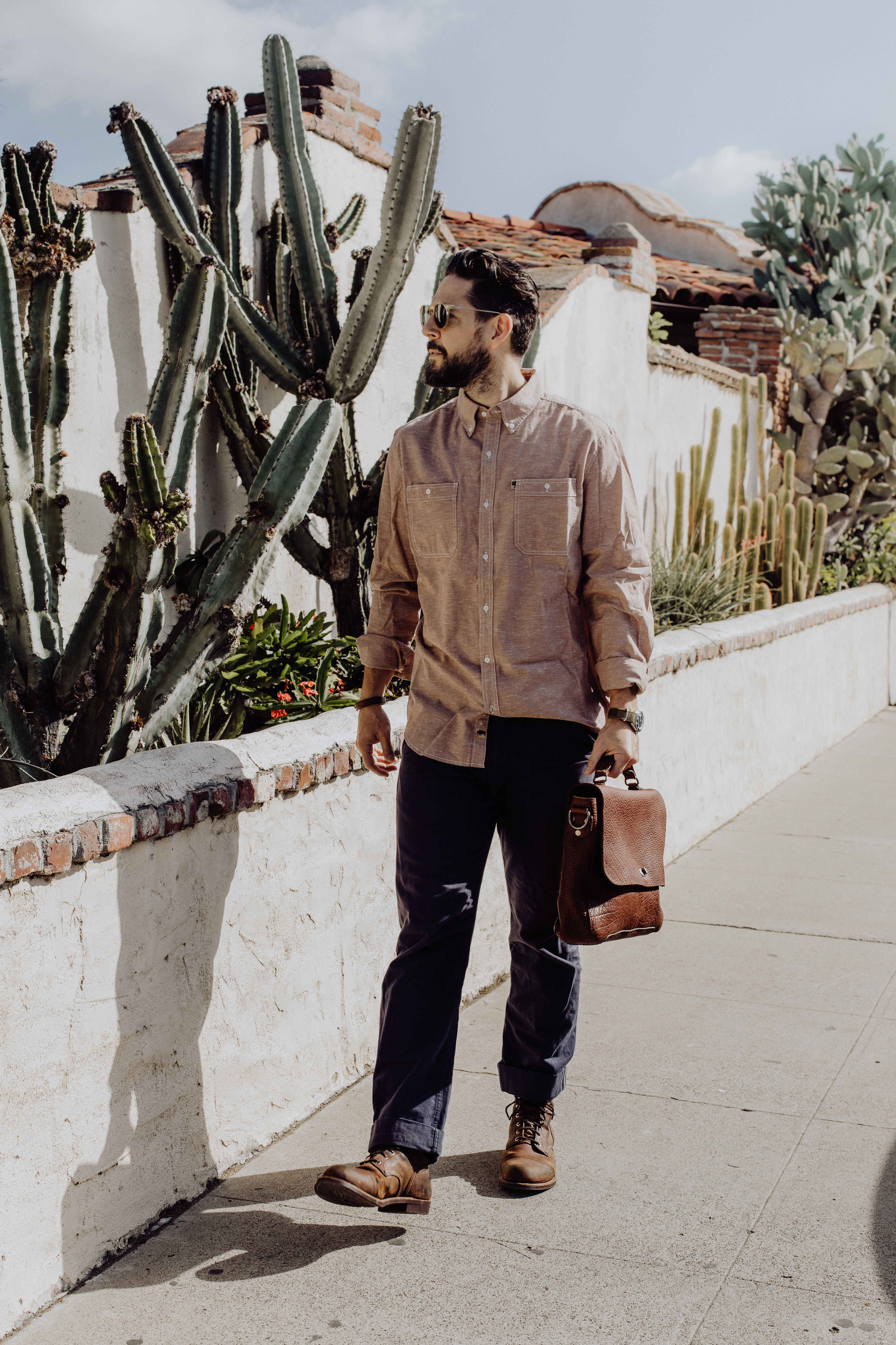 Fashion blogger Devin McGovern of Outlined Cloth features Buffalo Jackson messenger bag