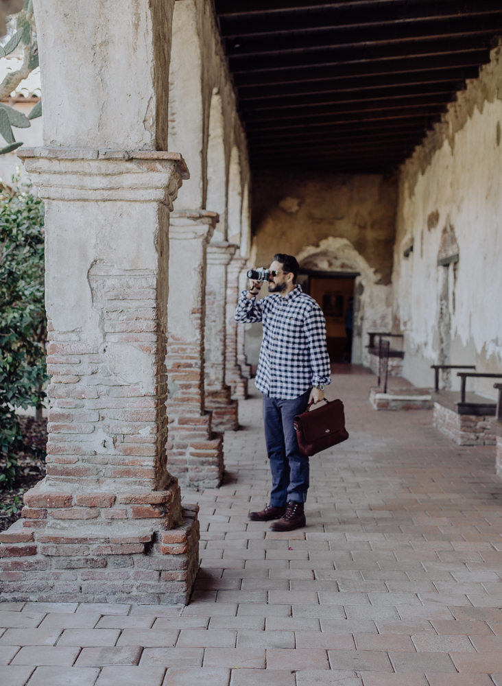 Lifestyle blogger Devin McGovern of Outlined Cloth features Buffalo Jackson messenger bag taking film photos