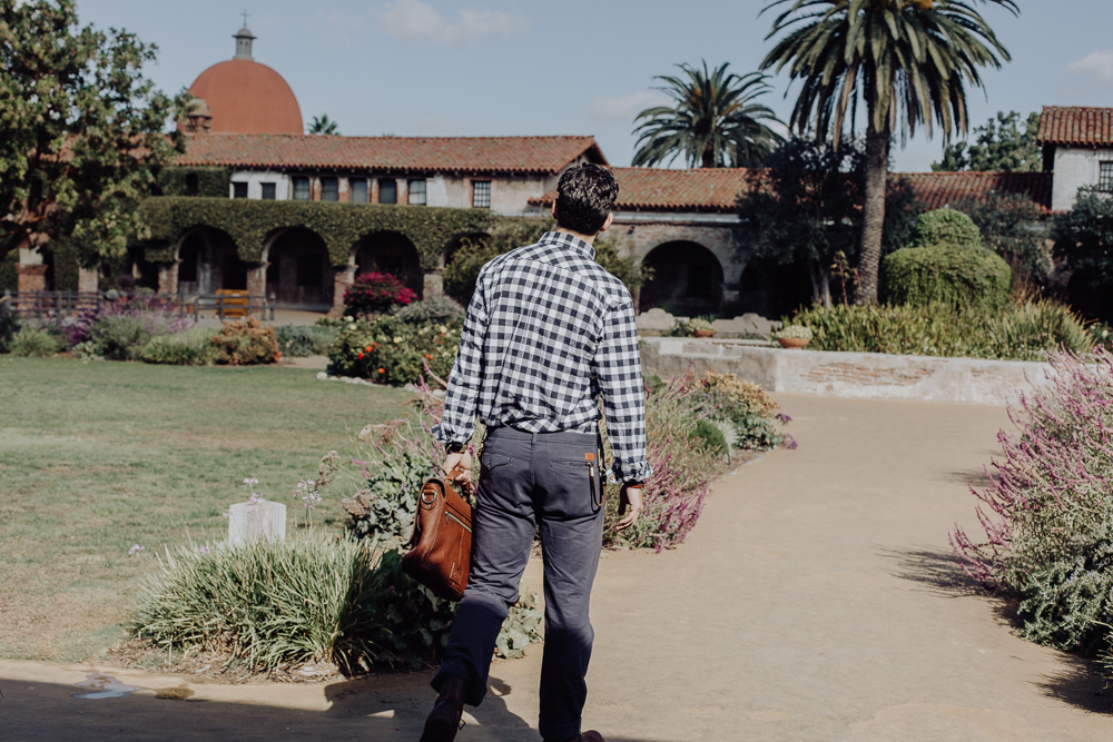 Lifestyle blogger Devin McGovern of Outlined Cloth features Buffalo Jackson messenger bag while exploring