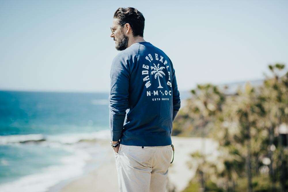 Lifestyle blogger Outlined Cloth releases sweatshirt collab with Laguna Beach shop North Menswear.