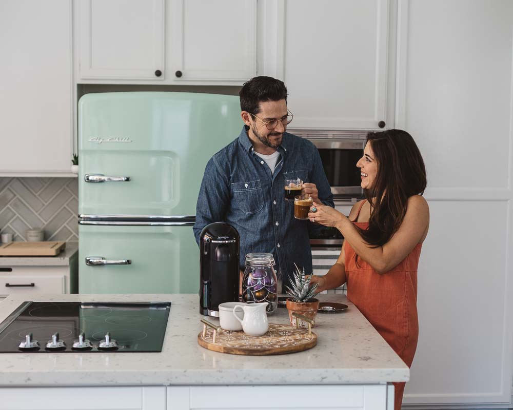 Lifestyle blogger Devin McGovern and wife Marlene Martinez morning coffee with Nespresso