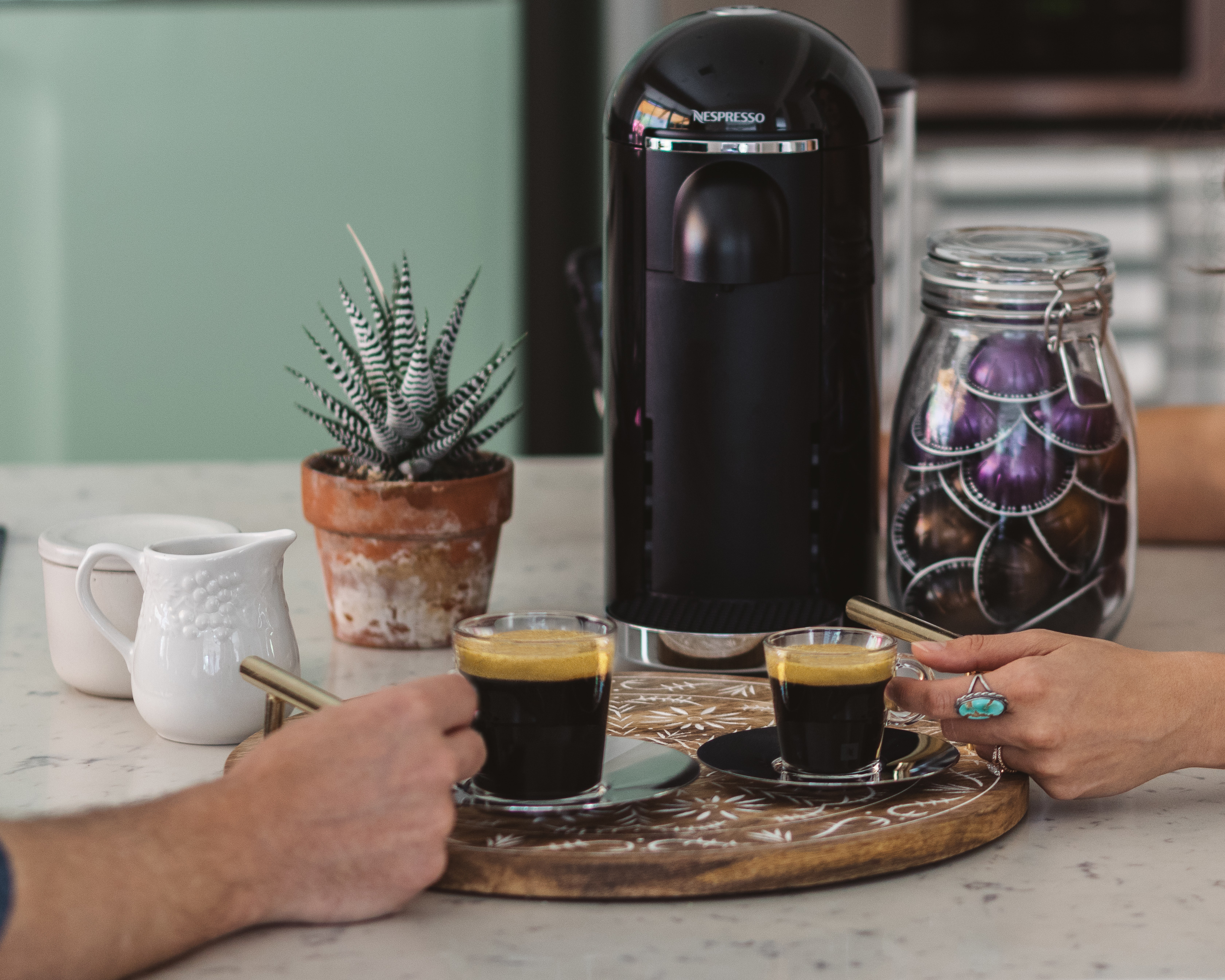 Lifestyle blogger Devin McGovern and wife Marlene Martinez morning coffee with Nespresso