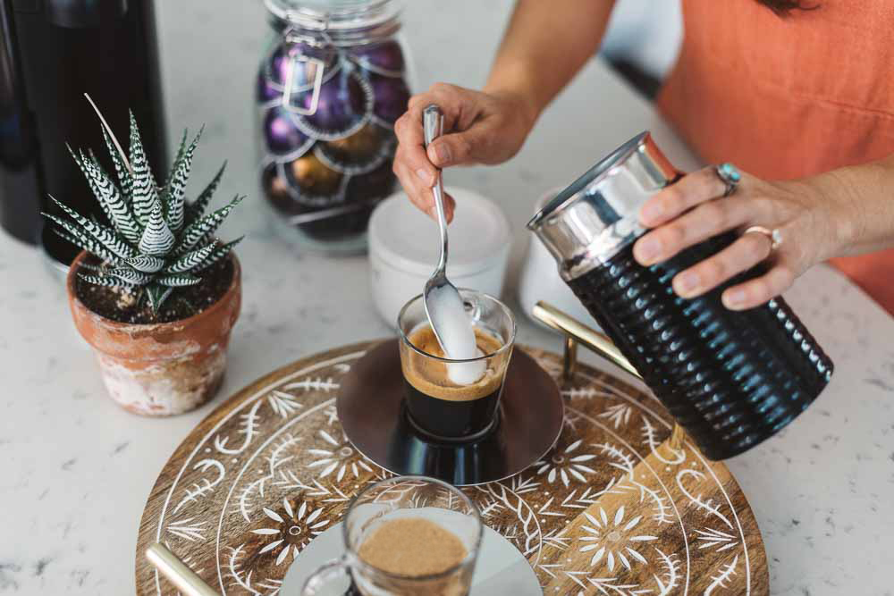 Lifestyle blogger Devin McGovern and wife Marlene Martinez morning coffee with Nespresso